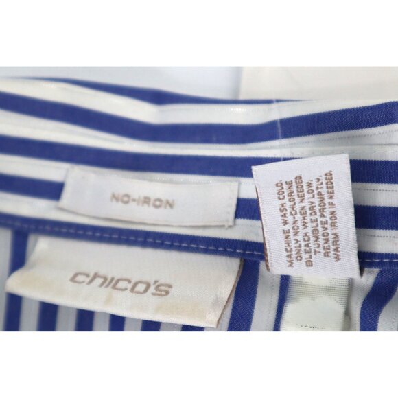 Chicos Blue & White Striped No-Iron Button-Up Shirt Womens Size 1 (M) 95% Cotton - Picture 8 of 11
